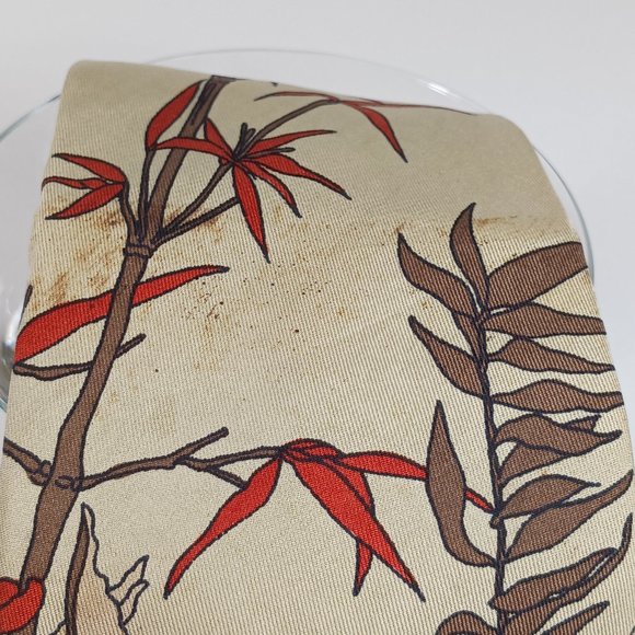 VTG Christian Dior Cravates Men's Silk Tie Tan Rust Yellow Cattails Plants 54" - Picture 4 of 8